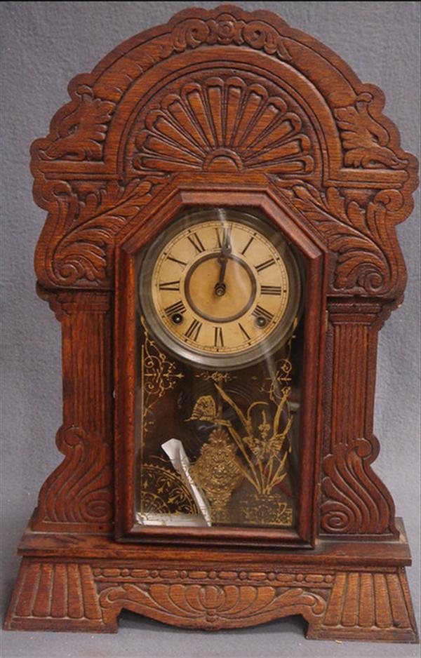 Appraisal: Sessions oak gingerbread clock key pendulum high good original finish