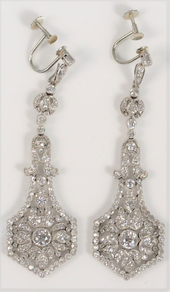 Appraisal: Platinum Diamond Earrings Edwardian period pendeloque style day night earrings