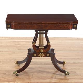 Appraisal: American Classical mahogany lyre base card table American Classical mahogany