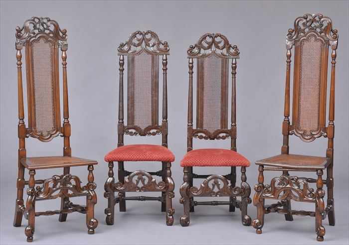 Appraisal: TWO PAIRS OF WILLIAM AND MARY CARVED WALNUT SIDE CHAIRS