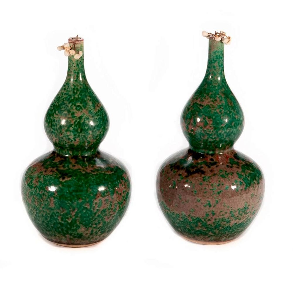 Appraisal: Two Chinese gourd jars Two famile verte Chinese gourd jars