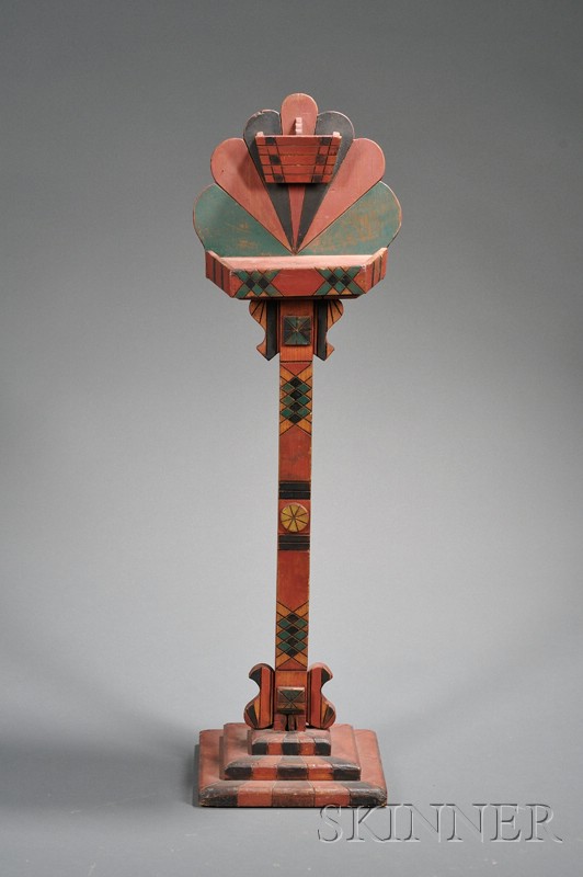 Appraisal: Polychrome-painted Wooden Smoking Stand America th century with incised and