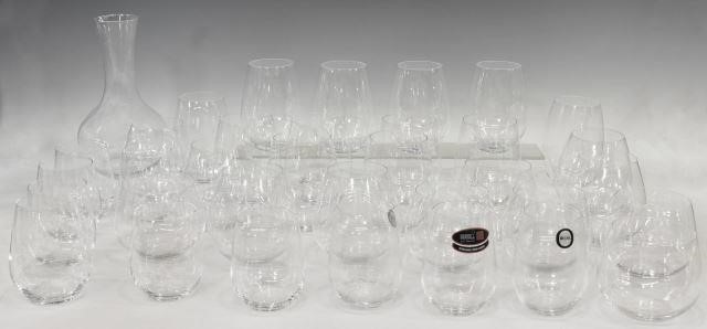 Appraisal: lot of Riedel colorless stemless wine glasses and decanter all