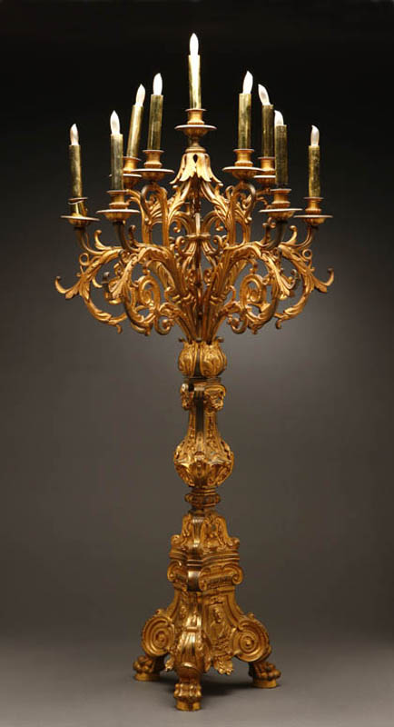 Appraisal: Continental Baroque style gilt bronze candelabrum Continental Baroque style gilt