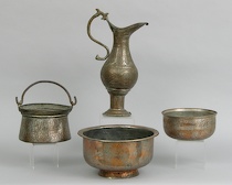 Appraisal: Four Persian Metal Containers A lot of four Persian metal