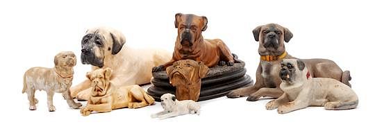 Appraisal: A Group of Eight Mastiff Figures Width of widest inches