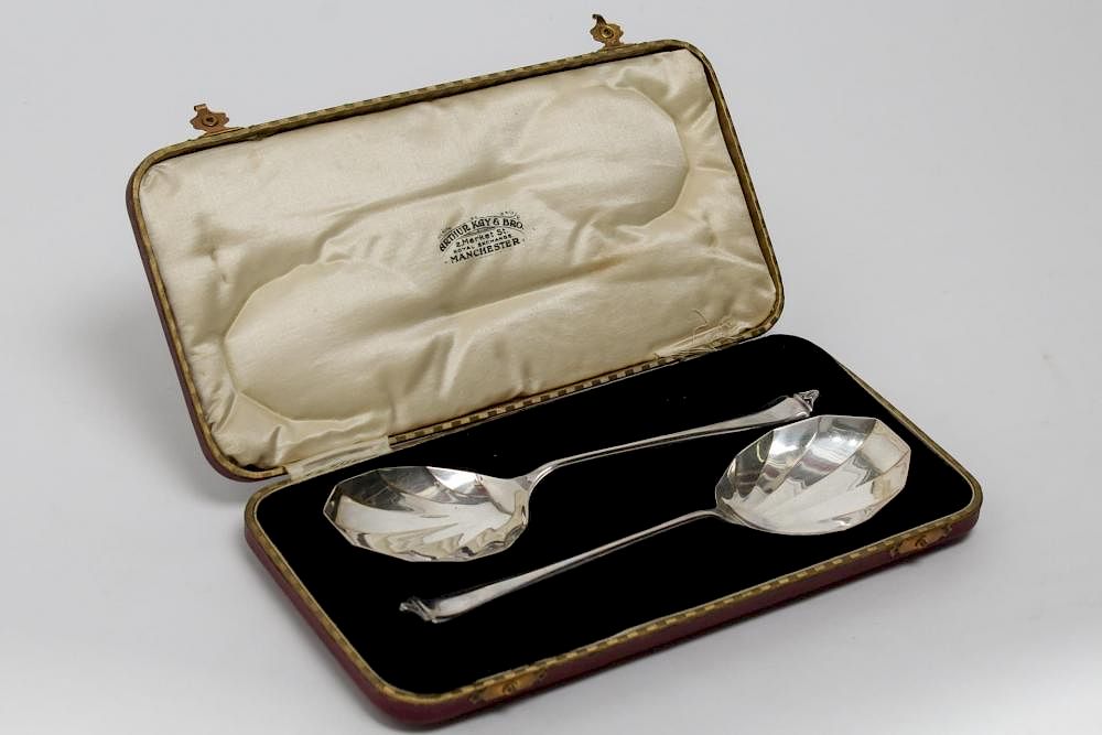 Appraisal: English Art Deco Sterling Silver Serving Spoons Sterling silver pair