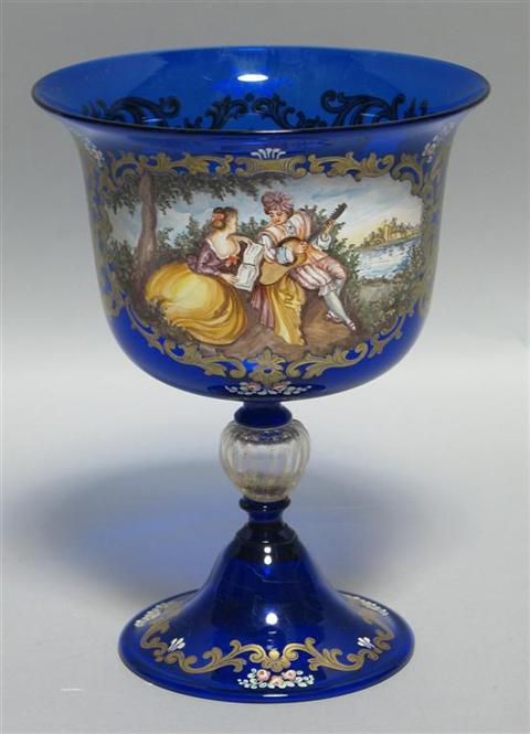 Appraisal: TRANSFER PRINTED GLASS URN Watteau Le Gamme D'Amour