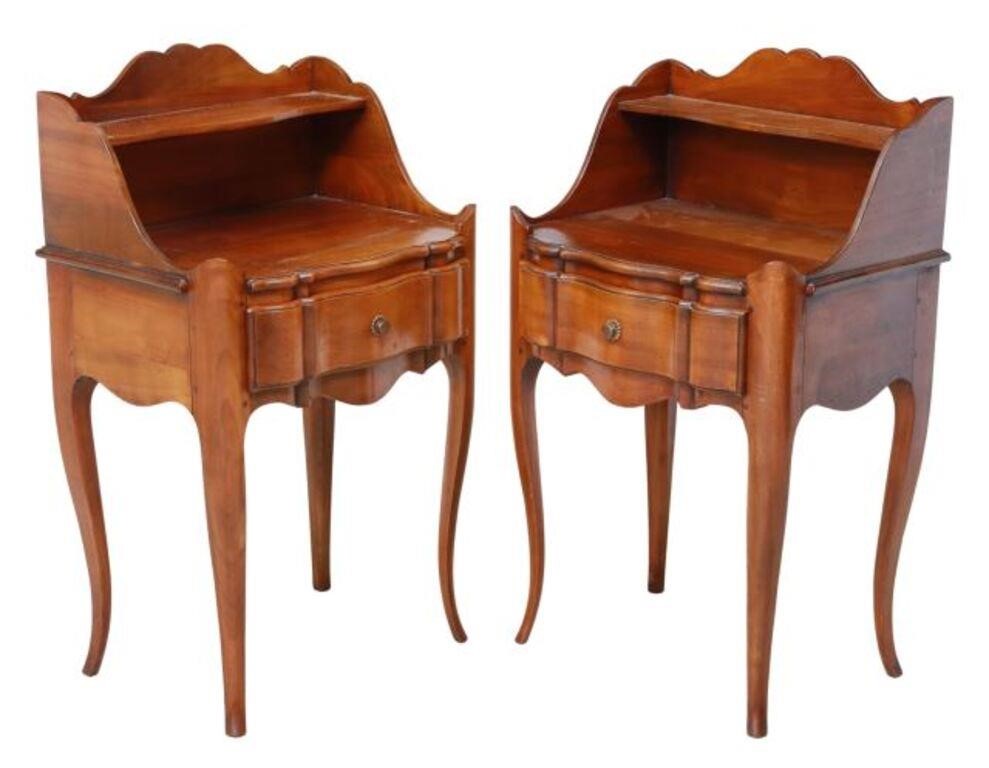 Appraisal: pair French Louis XV style fruitwood nightstands th c raised