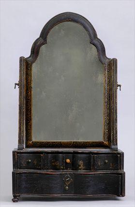 Appraisal: QUEEN ANNE BLACK LACQUER DRESSING TABLE MIRROR The arched beveled