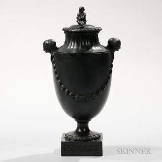 Appraisal: Wedgwood Bentley Black Basalt Vase and Cover Wedgwood Bentley Black