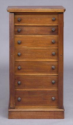 Appraisal: VICTORIAN MAHOGANY WELLINGTON CHEST OF DRAWERS The rectangular top above