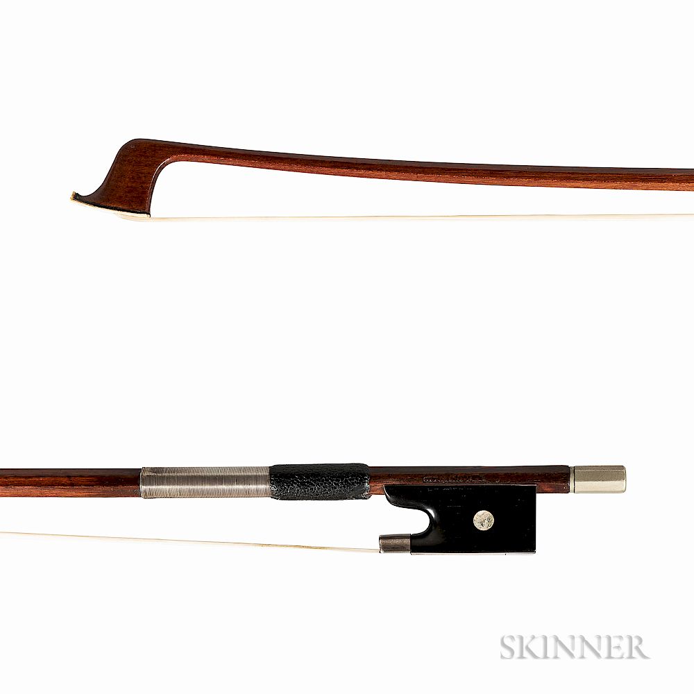 Appraisal: Silver-mounted Violin Bow Silver-mounted Violin Bow the octagonal stick stamped