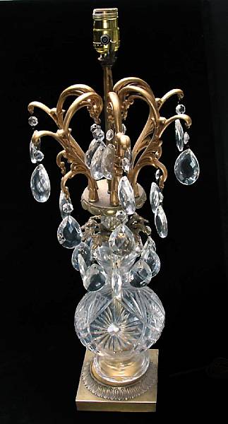 Appraisal: A Rococo style cut crystal table lamp height in