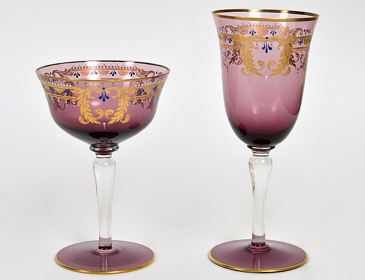 Appraisal: CONTINENTAL AMETHYST GLASS PART STEMWARE SERVICEComprising champagnes and wines each