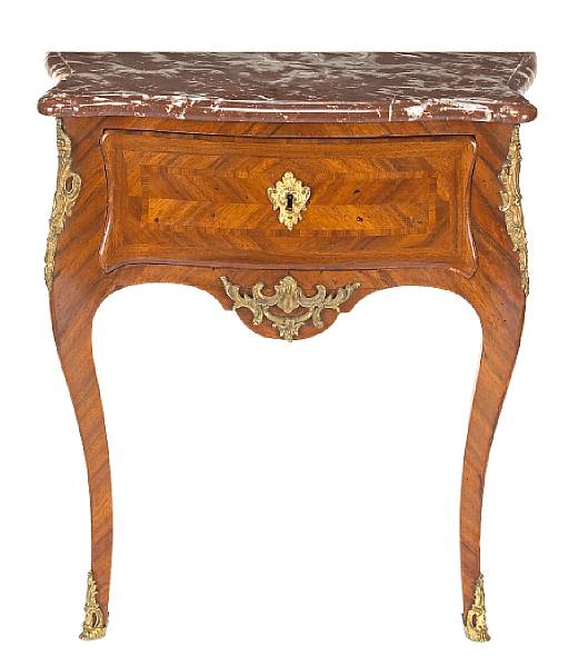 Appraisal: A Louis XV gilt bronze mounted parquetry console d'applique mid