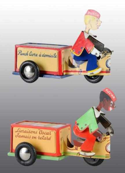 Appraisal: Lot of Tin Litho Cart Friction Toys Description French Circa