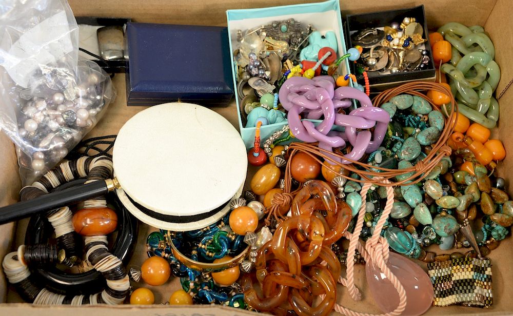 Appraisal: Box lot of costume jewelry Bakelite turquoise and silver Box