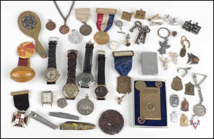 Appraisal: COLLECTION OF MEN'S ACCESSORIES Comprised of war medals cufflinks watches