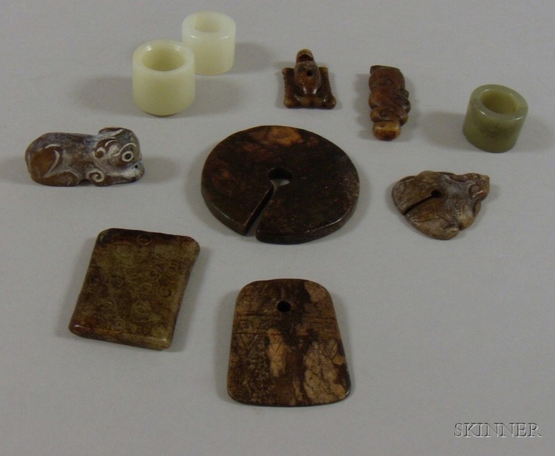 Appraisal: Ten Assorted Carved Hardstone Pendants and Other Items of various