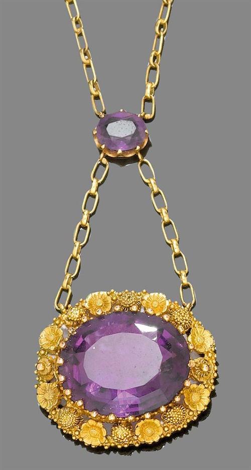 Appraisal: AMETHYST AND GOLD NECKLACE s Yellow gold Fancy necklace on