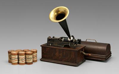 Appraisal: Edison home phonograph oak case with original decals domed lid