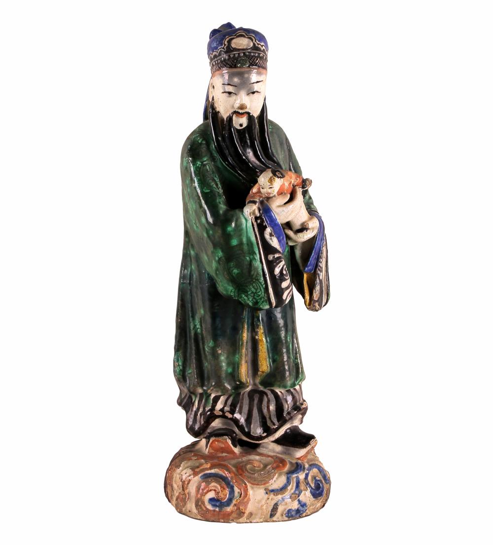 Appraisal: CHINESE GREEN GLAZED CERAMIC FIGURAL GROUPsigned to underside Condition with