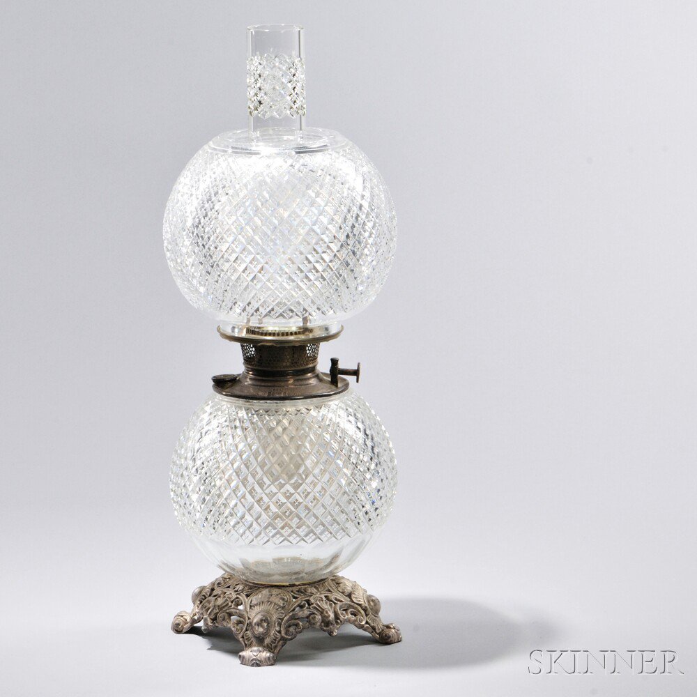 Appraisal: Dorflinger-type Cut Glass Globe Lamp America late th early th