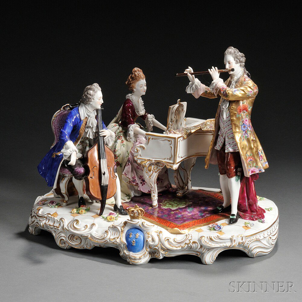 Appraisal: Porcelain Musician Group Germany th century polychrome enamel decorated and