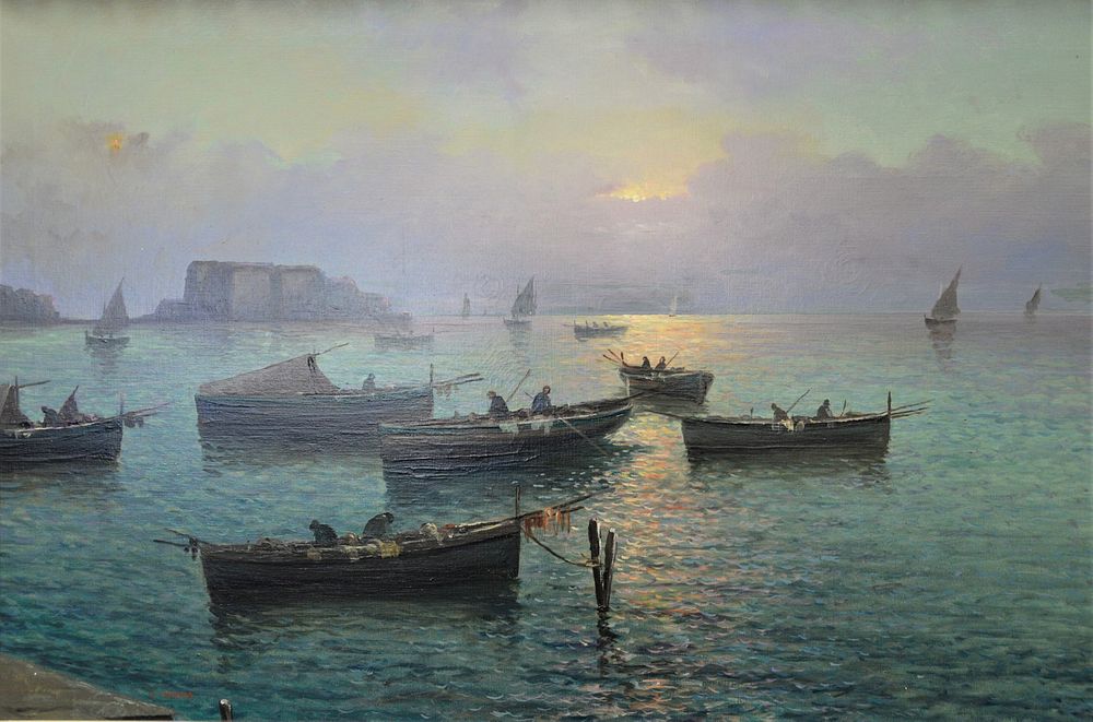 Appraisal: Vincenzo D'Auria Italian - Fishing Vessels off Naples at Sunset