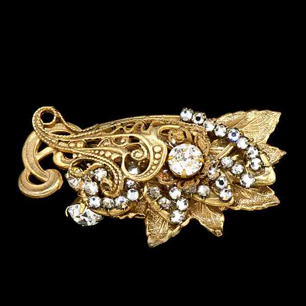 Appraisal: Miriam Haskell Rhinestone Brooch A Miriam Haskell leaf motif brooch