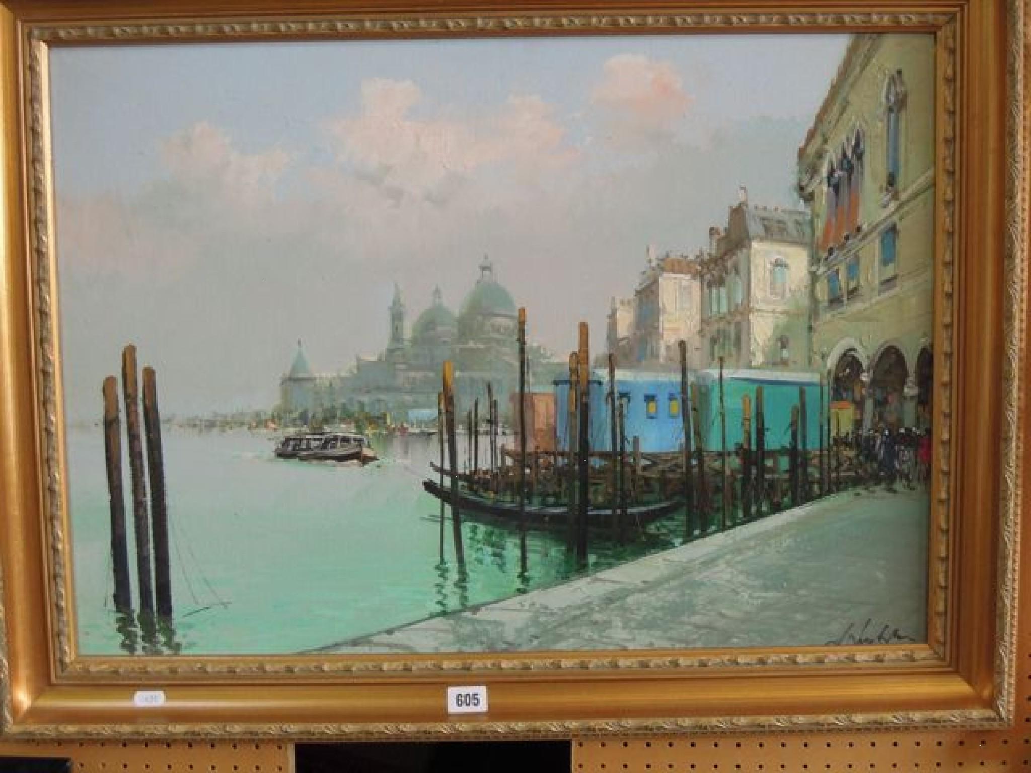 Appraisal: An oil painting on canvas of a Venetian lagoon scene