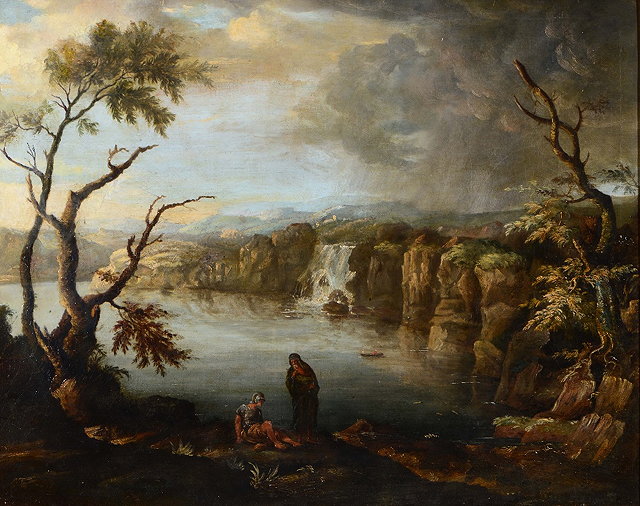 Appraisal: FOLLOWER OF RICHARD WILSONA lakeland landscape with wise man and