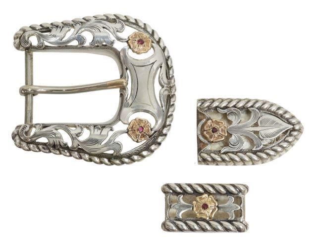 Appraisal: Western sterling silver and kt gold overlay ranger belt buckle