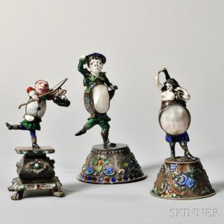 Appraisal: Three Austrian Silver Enamel and Shell Figures Vienna late th