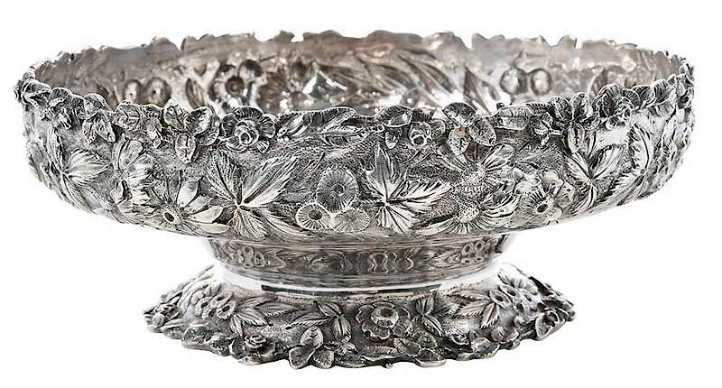 Appraisal: Kirk Repousse Sterling Footed Bowl Maryland early th century floral