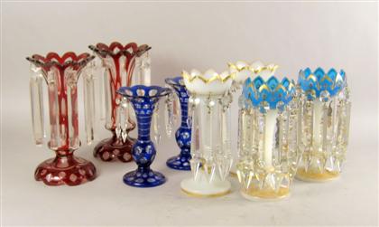 Appraisal: Four pairs of glass table lustres Comprising a pair of