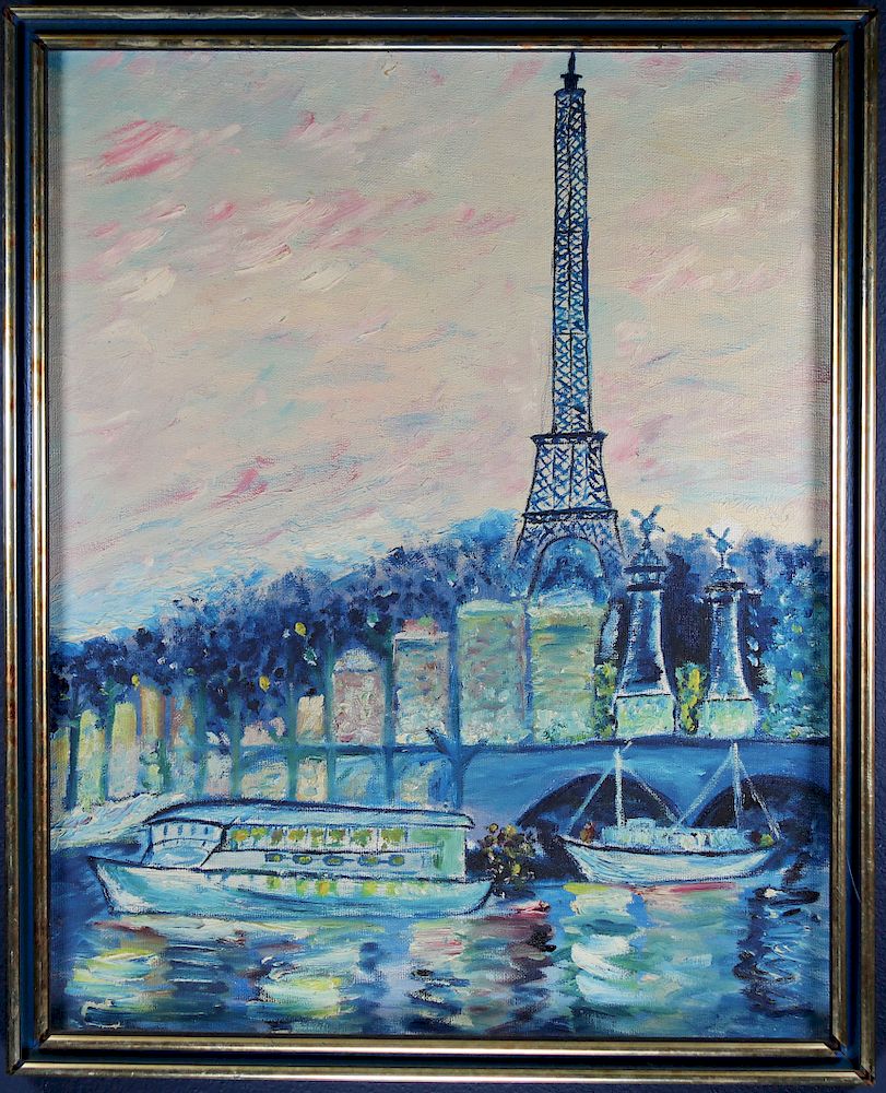 Appraisal: th C Painting of Eiffel Tower from the Seine th