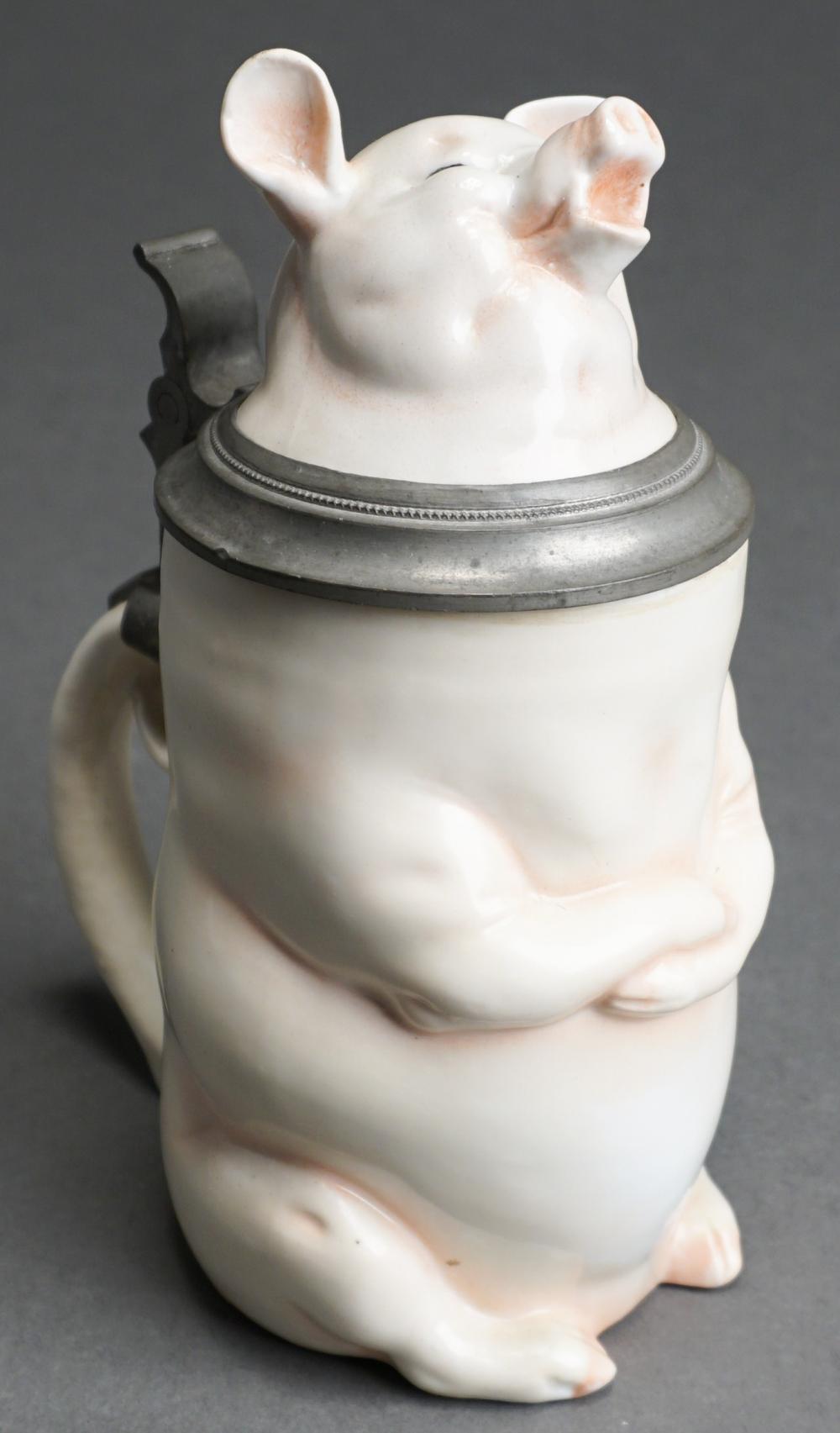 Appraisal: Musterschutz Pewter Mounted Porcelain Pig' Stein H in cm