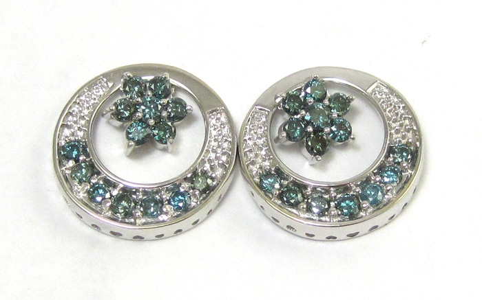 Appraisal: PAIR OF BLUE-GREEN DIAMOND EARRINGS with earring enhancers Each k