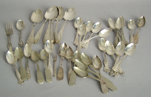 Appraisal: Misc silver flatware to include bright cut serving spoons by