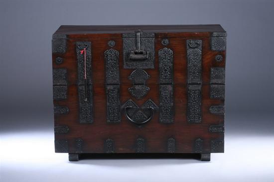 Appraisal: KOREAN WOOD TANSU Rectangular outline in two sections iron mount