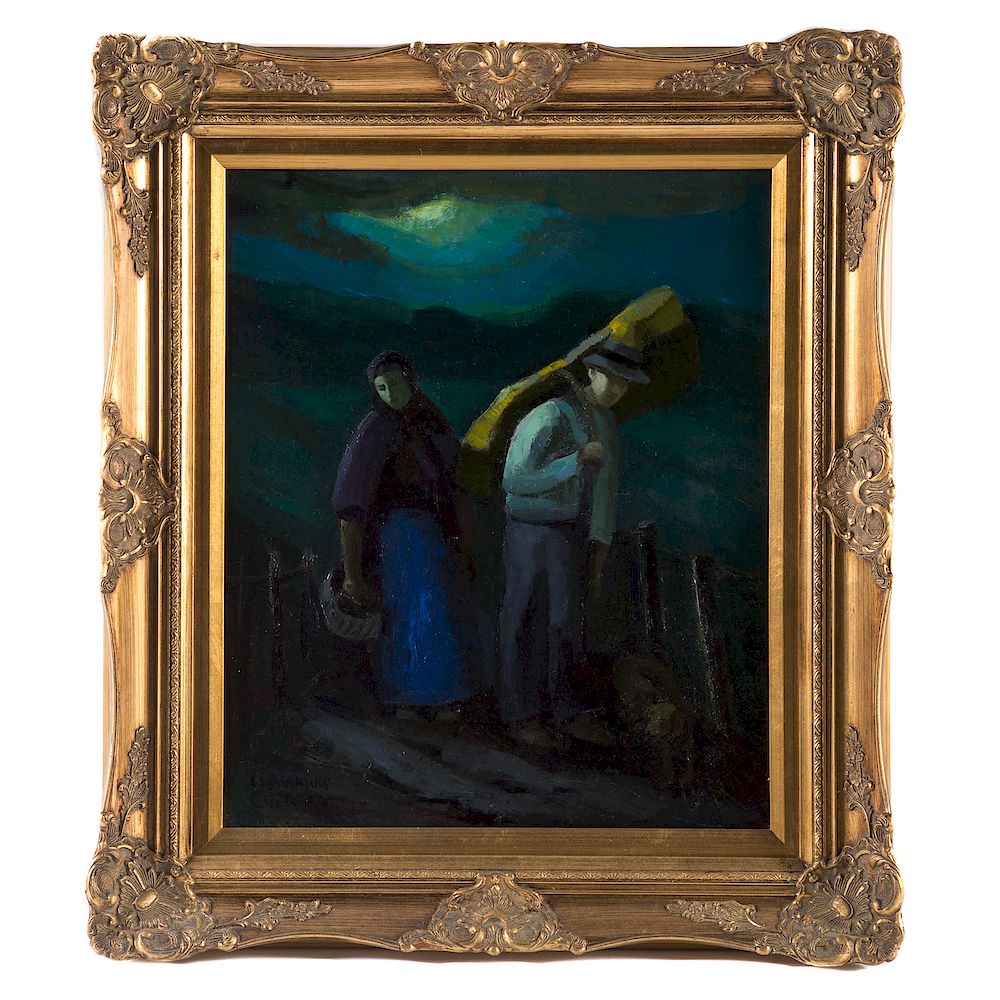 Appraisal: Constantine Cherkas Two Figures in Moonlight Oil Russian - Oil