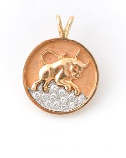 Appraisal: Ladies k Yellow Gold Diamond Zodiac Pendant Ladies k yellow