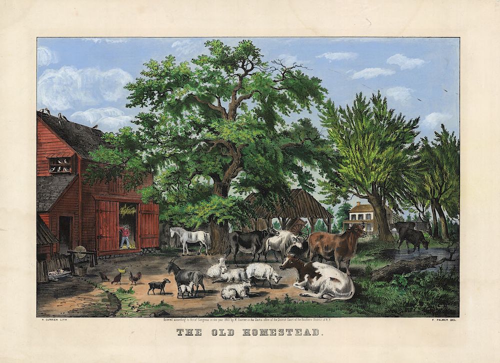 Appraisal: The Old Homestead - Medium Folio Currier Ives Lithograph Title