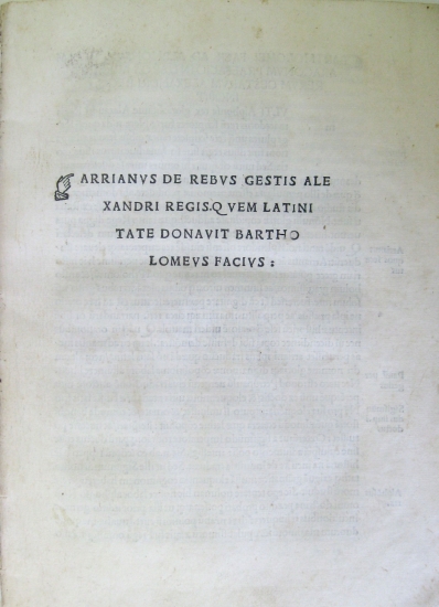 Appraisal: EARLY SONCINO PRODUCTION FROM PESARO ARRIANUS FLAVIUS De rebus gestis