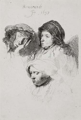 Appraisal: REMBRANDT VAN RIJN Three Heads of Women One Asleep Etching