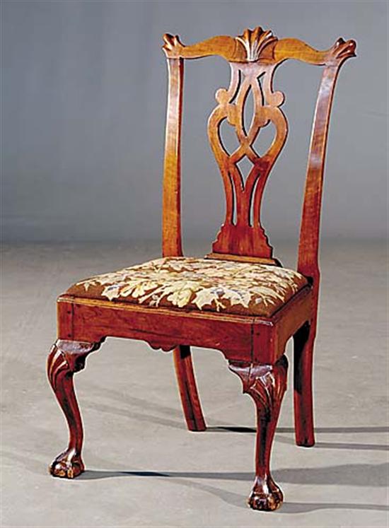 Appraisal: Philadelphia carved walnut side chair circa waved and eared crestrail