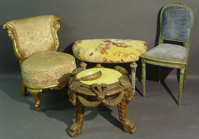 Appraisal: Two French chairs a stool and a plant stand