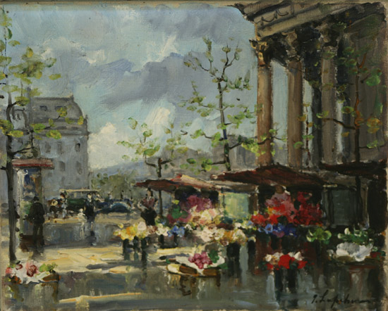 Appraisal: Georgi Alexandrovich Lapchine Russian - Flower Sellers at La Madeleine